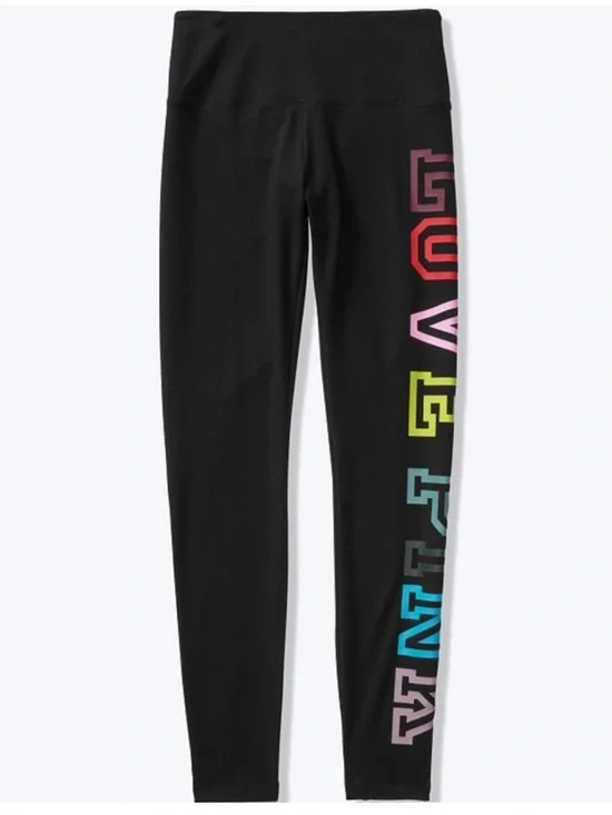PINK Victoria's Secret Black Rainbow High-Waisted Leggings Logo Print Graphic L - Picture 4 of 16